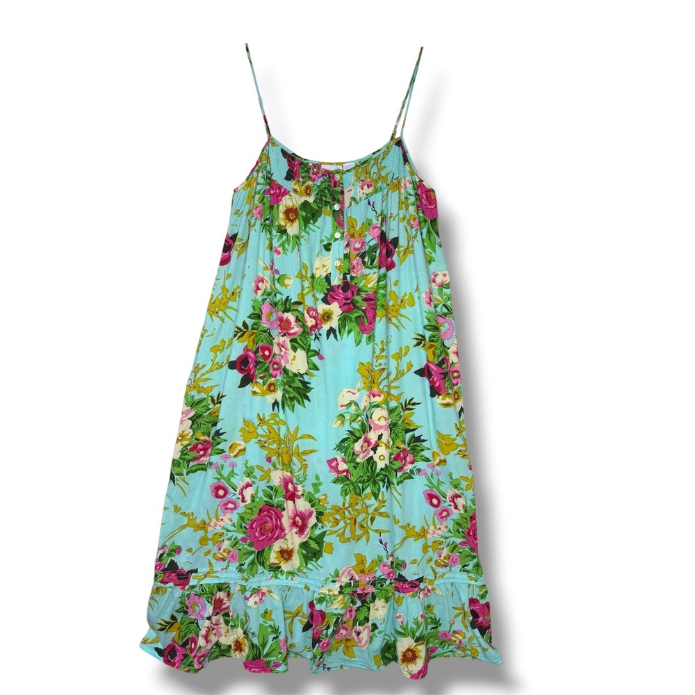 Soft Surroundings Floral Maxi Dress XL Smocked Sundress Pockets Cottagecore Boho